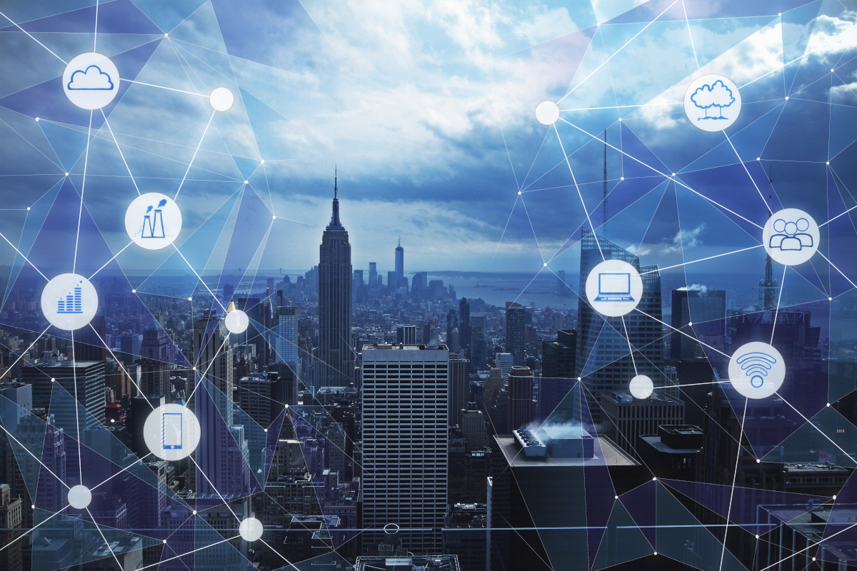 Modern city background and technology icon