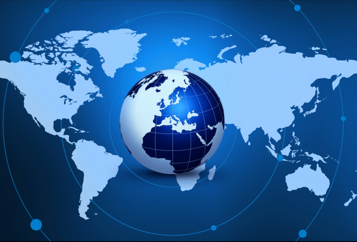 World map and world globe on it